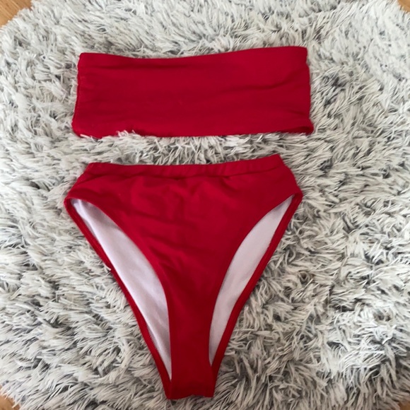 Red high waisted cheeky strapless Bikini Set - Picture 2 of 2
